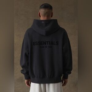 Fear of God essentials pullover chest logo hoodie stretch limo black